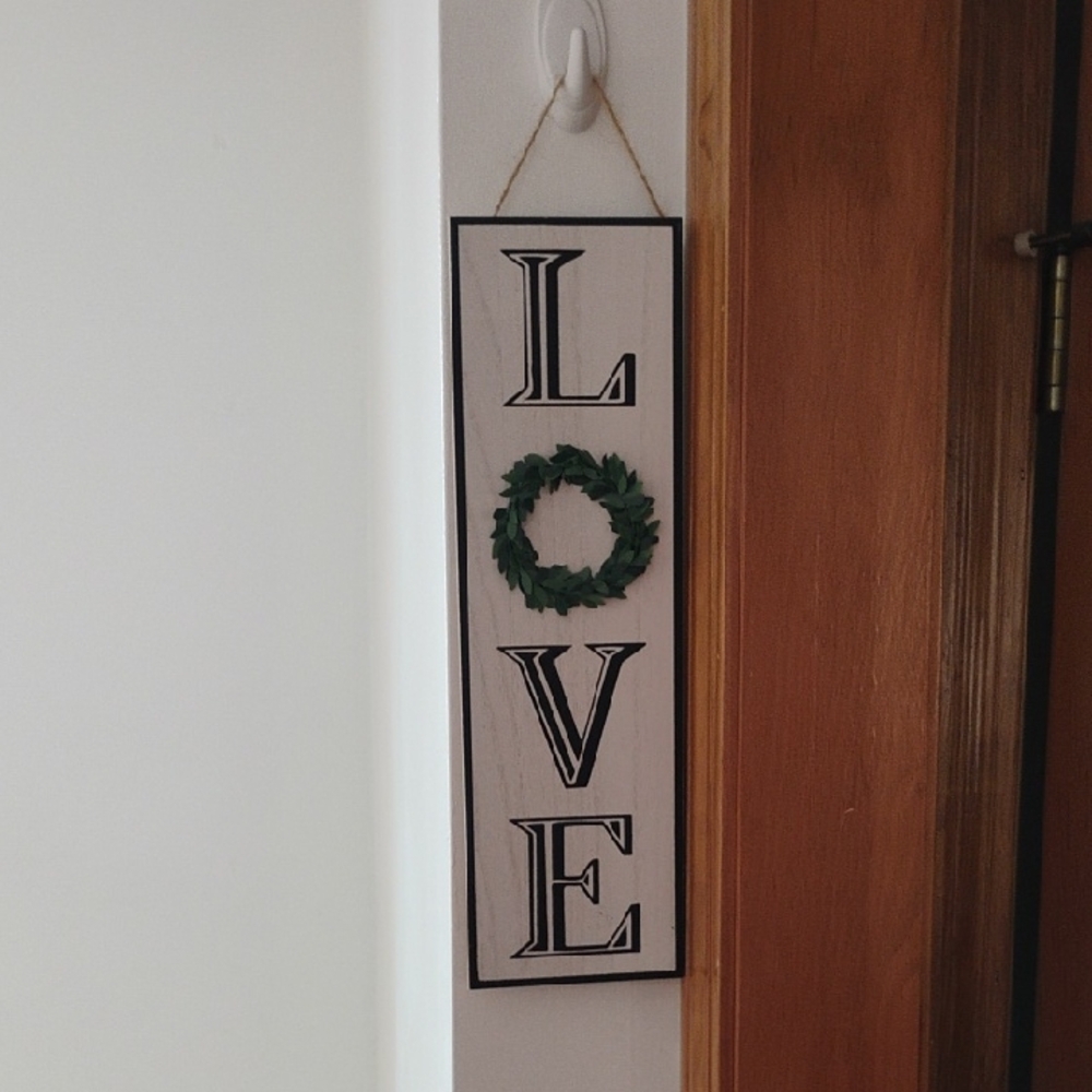 LOVE Vertical Wooden Wall Sign with Green Wreath